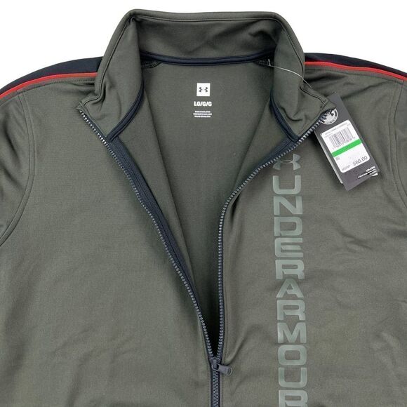 New Under Armour Men Khaki Gray Full Zip Jacket Stripes Long Sleeve Sport US L - Picture 4 of 9